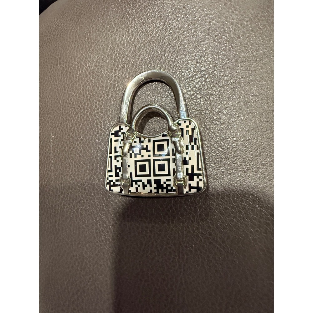 Novelty Handbag‎ Purse Lock Charm Keychain Silver Black Unique QR Code